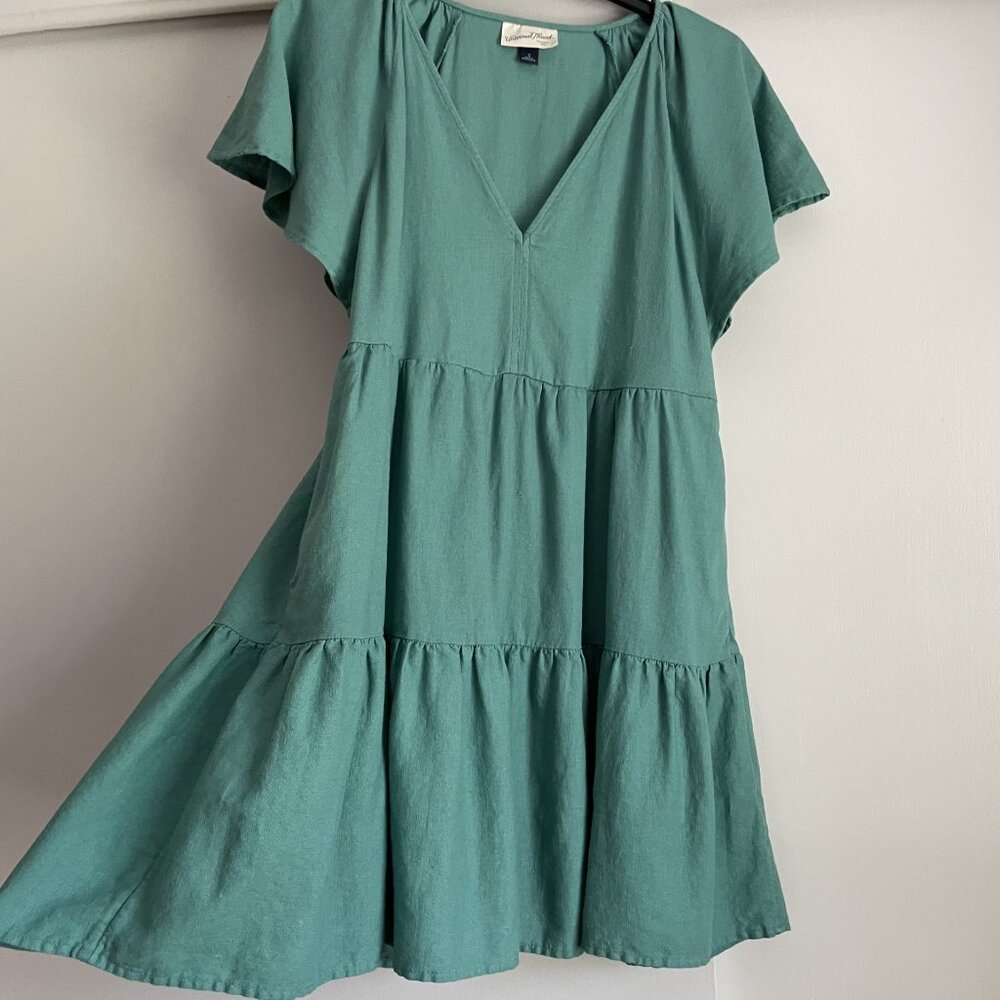 Women's Flutter Short Sleeve Mini Skater Dress S Green Linen Universal Thread - Picture 2 of 12
